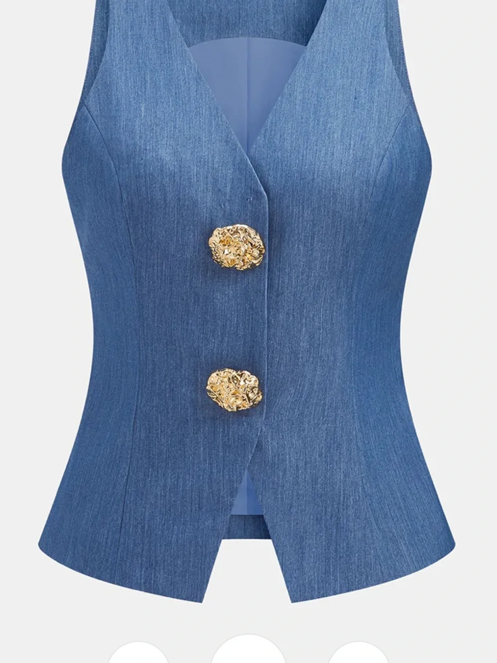 Commense Blue Vest and Wide-Leg pants with Decorative Buttons